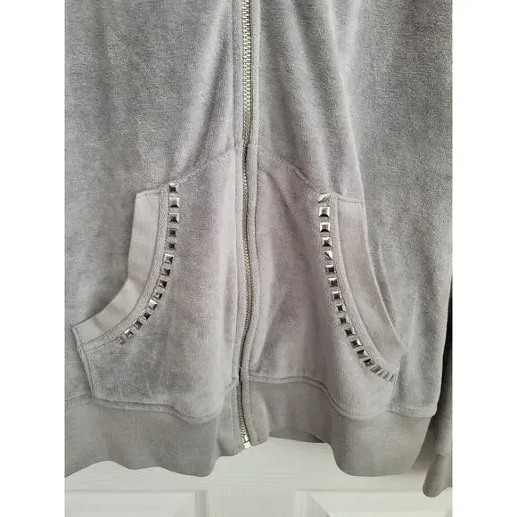 BCBG MaxAzria Velour Gray Zip Up Studded Hoodie Y2K Size MEDIUM - Picture 5 of 8